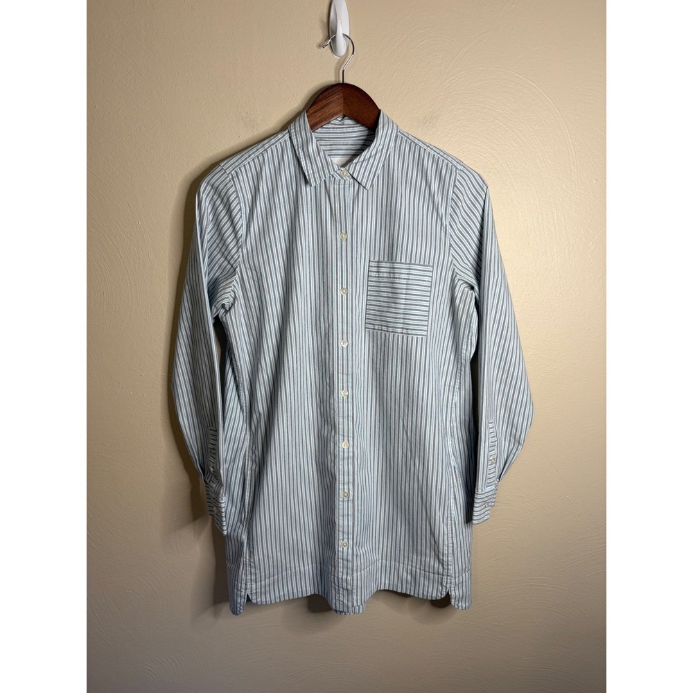 J. Jill Button Down Tunic Women S Blue Striped Pockets Stretch Longline Shirt